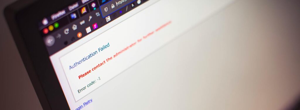 Patchstack, Website, Security, Close-up of a computer screen displaying an authentication failed message.