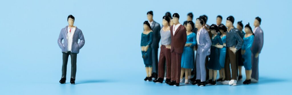 a group of people standing in a line